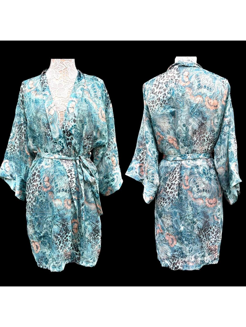 Delicates Mixed Print Satin Kimono Robe